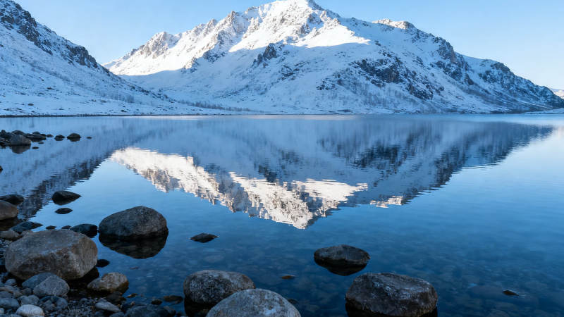 雪山倒影湖中静图片