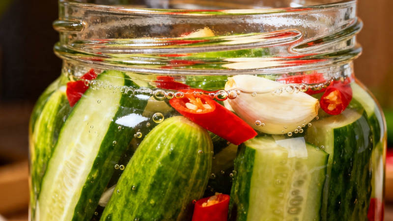 泡菜黄瓜配辣椒蒜片图片