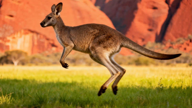 袋鼠跃过红岩草原图片