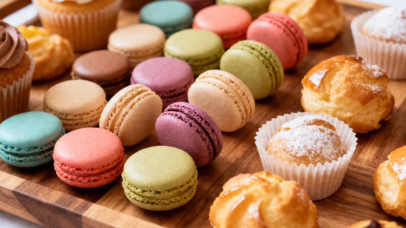 多彩马卡龙与甜点拼盘图片