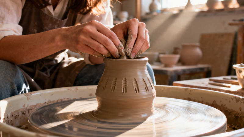 陶艺师巧手塑形中图片