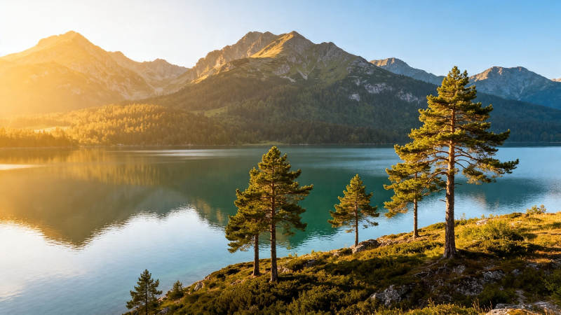 湖光山色映松影图片