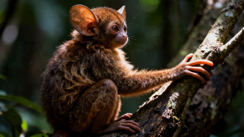 小 tarsier 树栖萌态图片