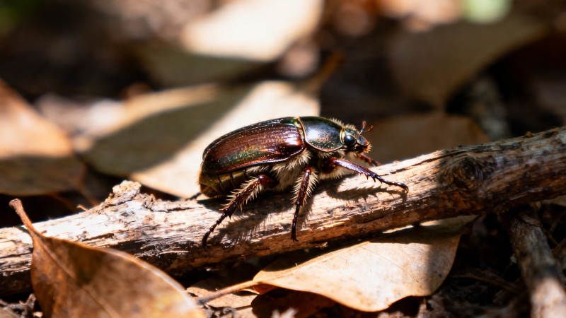甲虫栖息枯枝落叶间图片