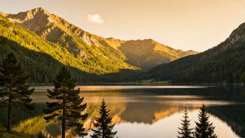 山湖夕照 静美如画图片