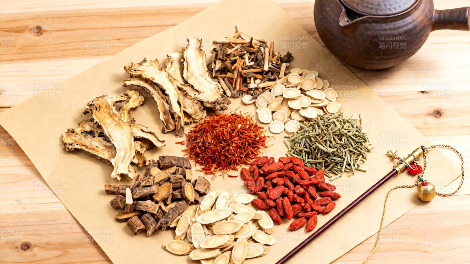 中药材与茶壶静物图图片