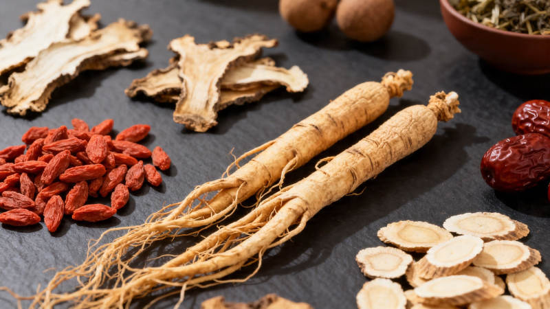 人参枸杞红枣中药材组合图片