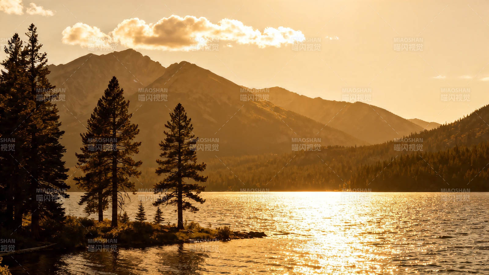 湖光山色映夕阳图片