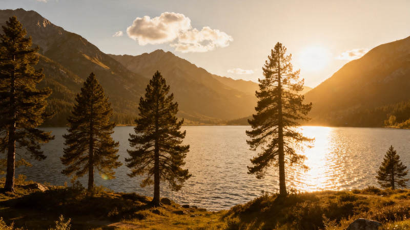 湖光山色映夕阳图片