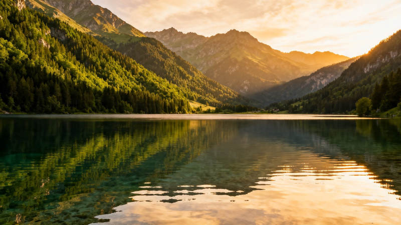 山湖夕照 静美如画图片