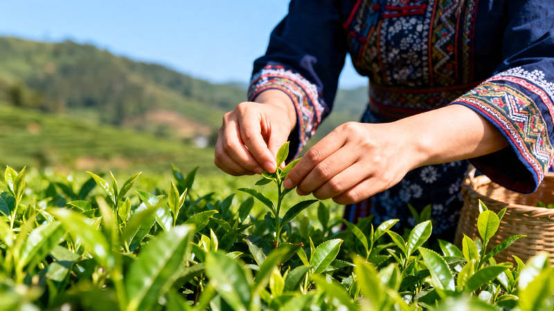 采茶女手摘嫩芽图片