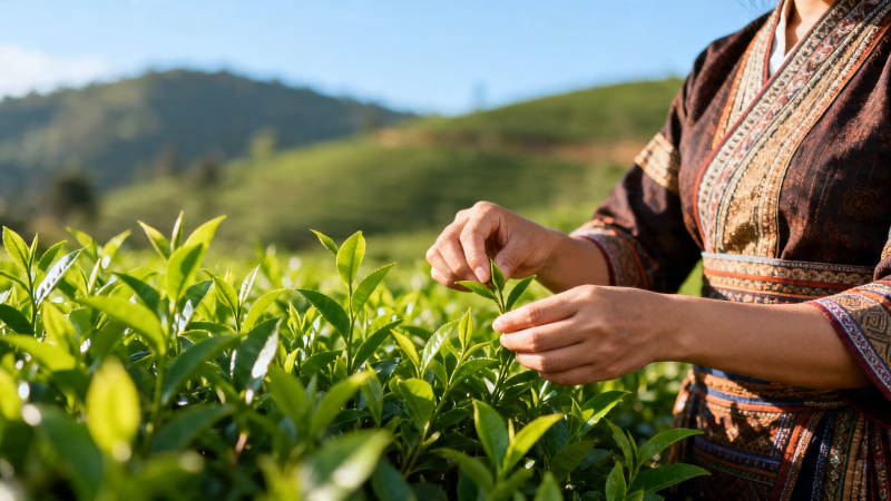 采茶女手摘嫩芽图片