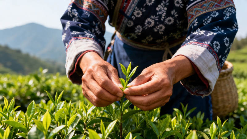 采茶女巧手摘嫩芽图片