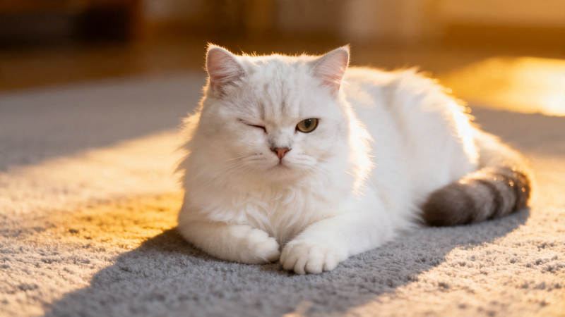 白猫眯眼享暖阳图片