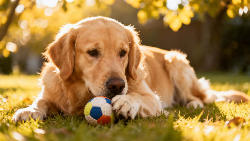 金毛叼球 秋日暖阳下图片