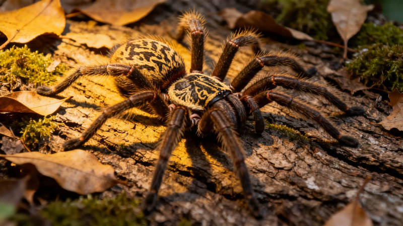 林间巨蛛 落叶苔痕伴行图片