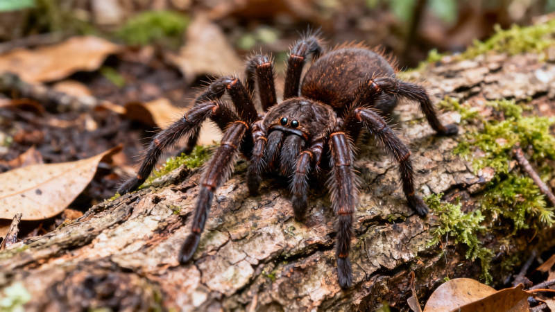 苔木上的棕毛蜘蛛图片