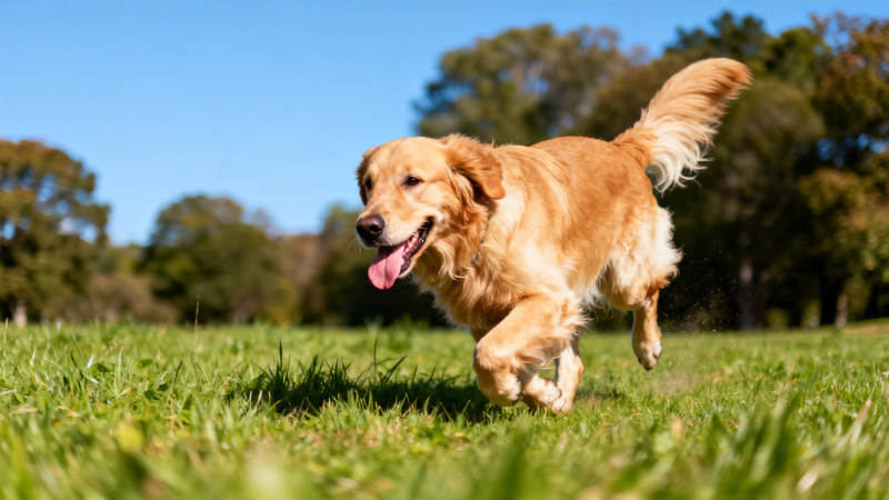 金毛犬草地奔跑欢愉瞬间图片