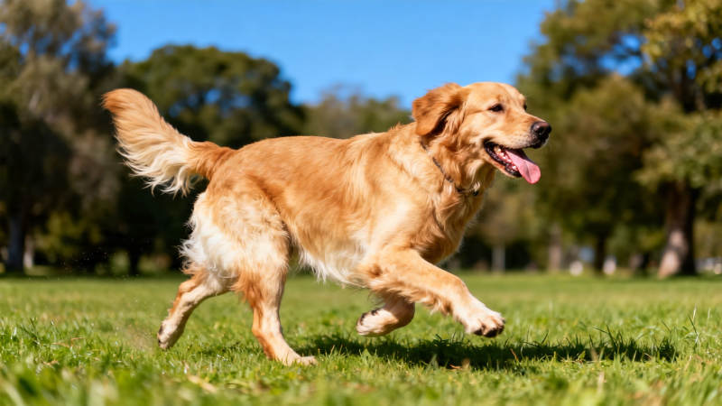 金毛犬草地奔跑图片