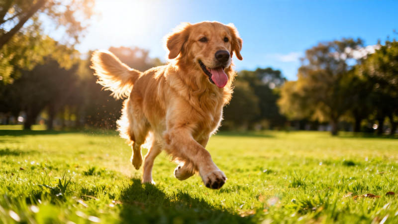 金毛奔跑 阳光草地欢腾图片