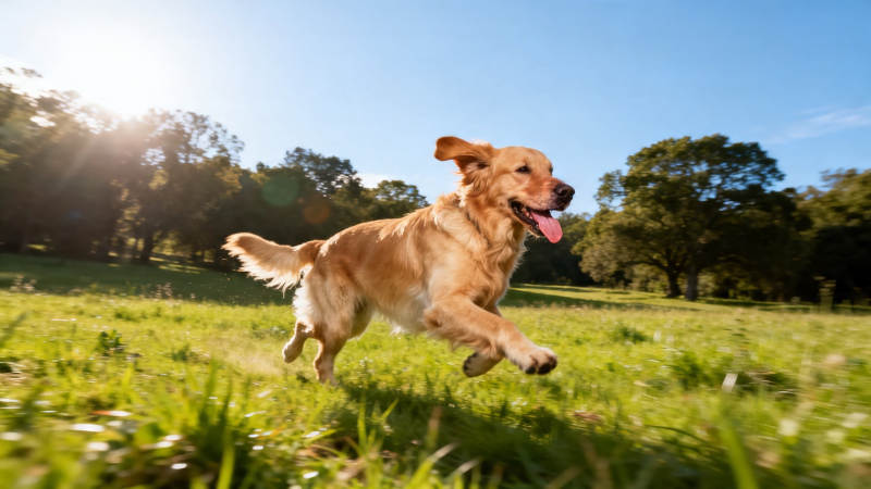 金毛犬阳光下快乐奔跑图片