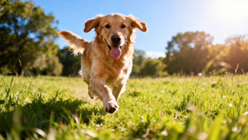 金毛奔跑 阳光草地欢腾图片