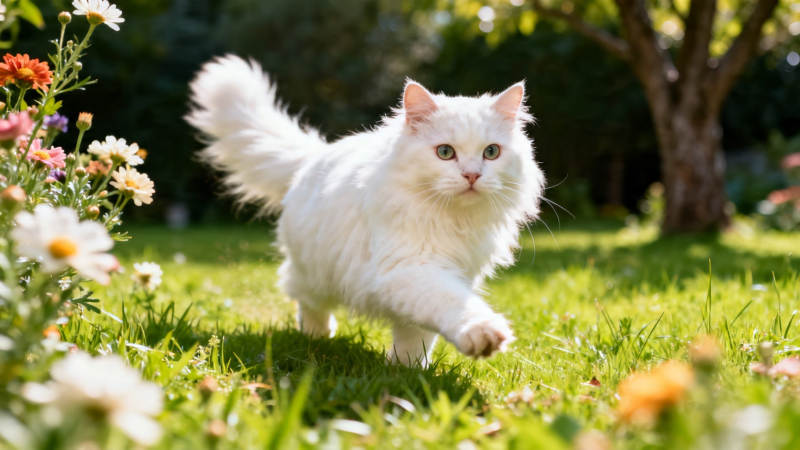 白猫花间漫步 灵动如仙图片