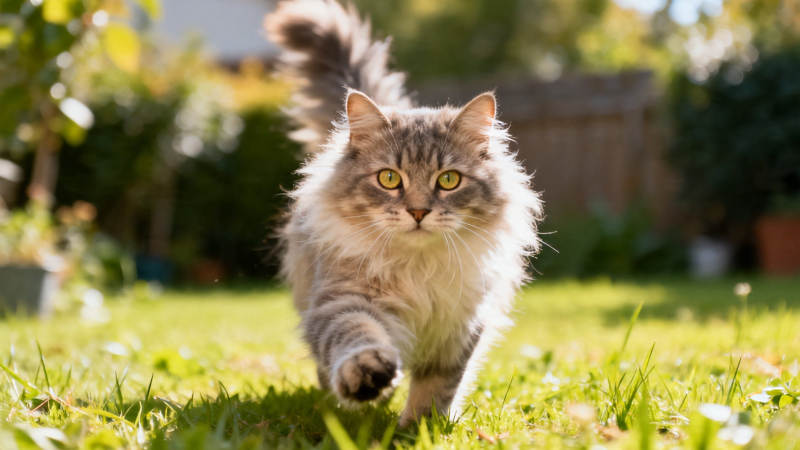 草地上的长毛猫正走来图片