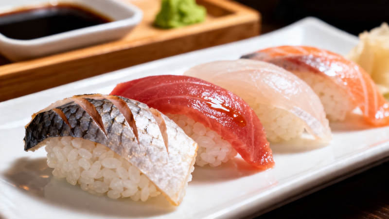 日式寿司拼盘特写图片