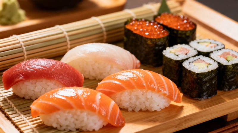 日式寿司拼盘特写图片
