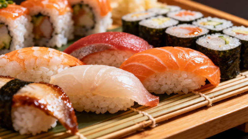 日式寿司拼盘特写图片