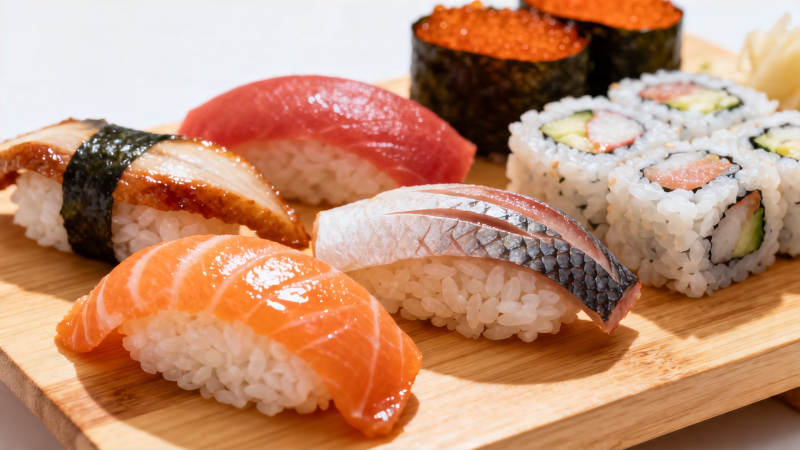 日式寿司拼盘特写图片