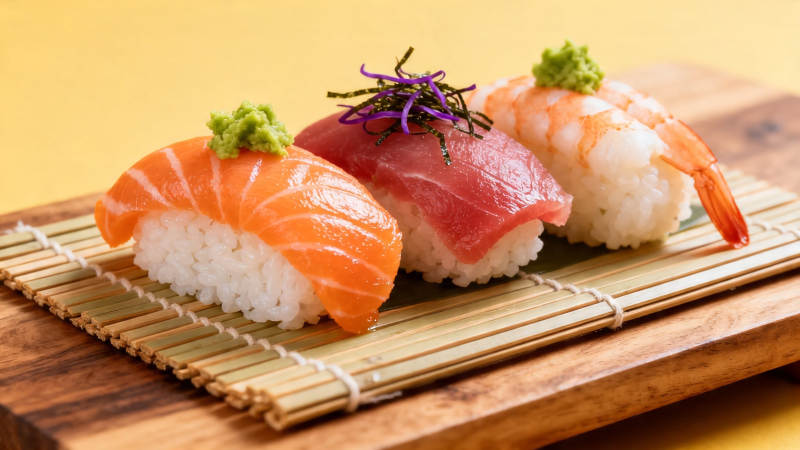 三文鱼金枪鱼虾寿司拼盘图片