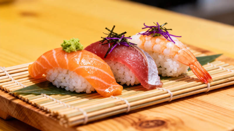 三文鱼金枪鱼虾寿司拼盘图片