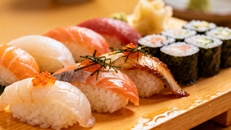 日式寿司拼盘特写图片