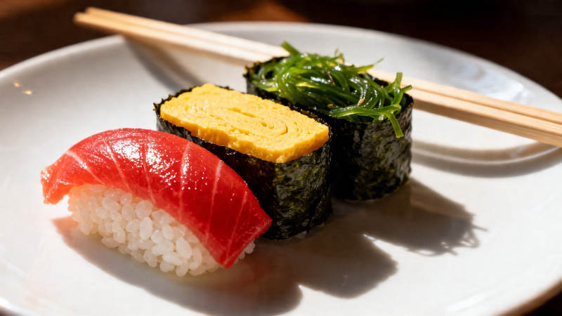 寿司三贯配筷子图片