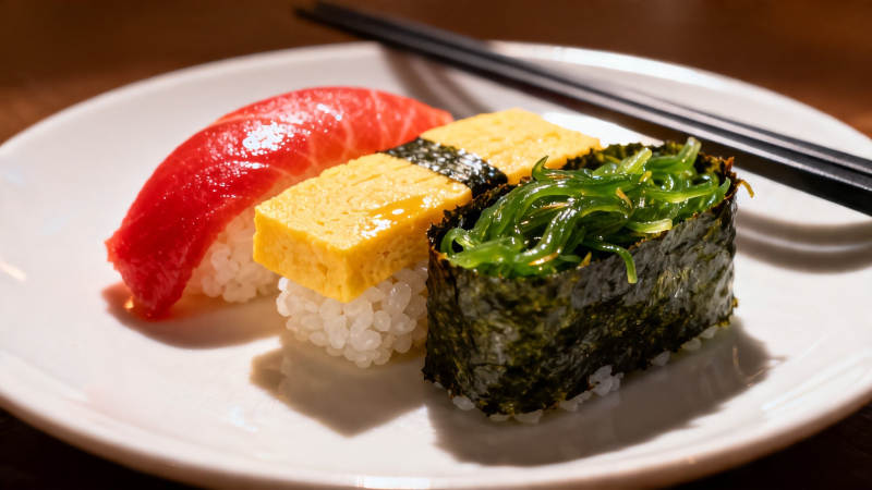 三色寿司拼盘 精致日式料理图片