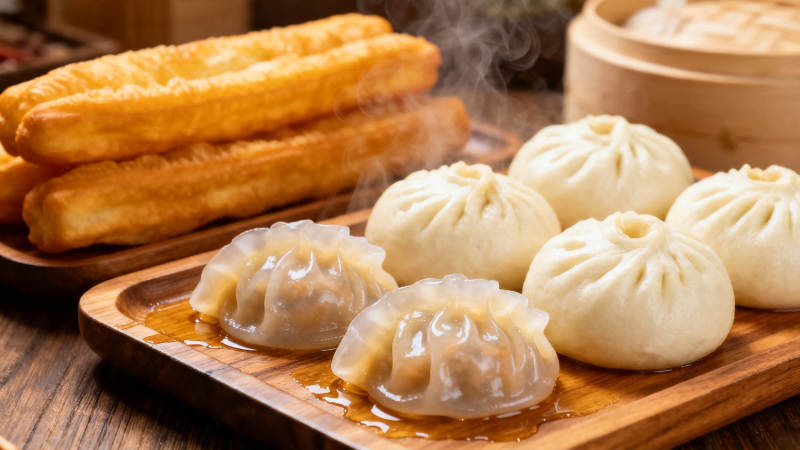 中式早餐 油条包子蒸饺图片