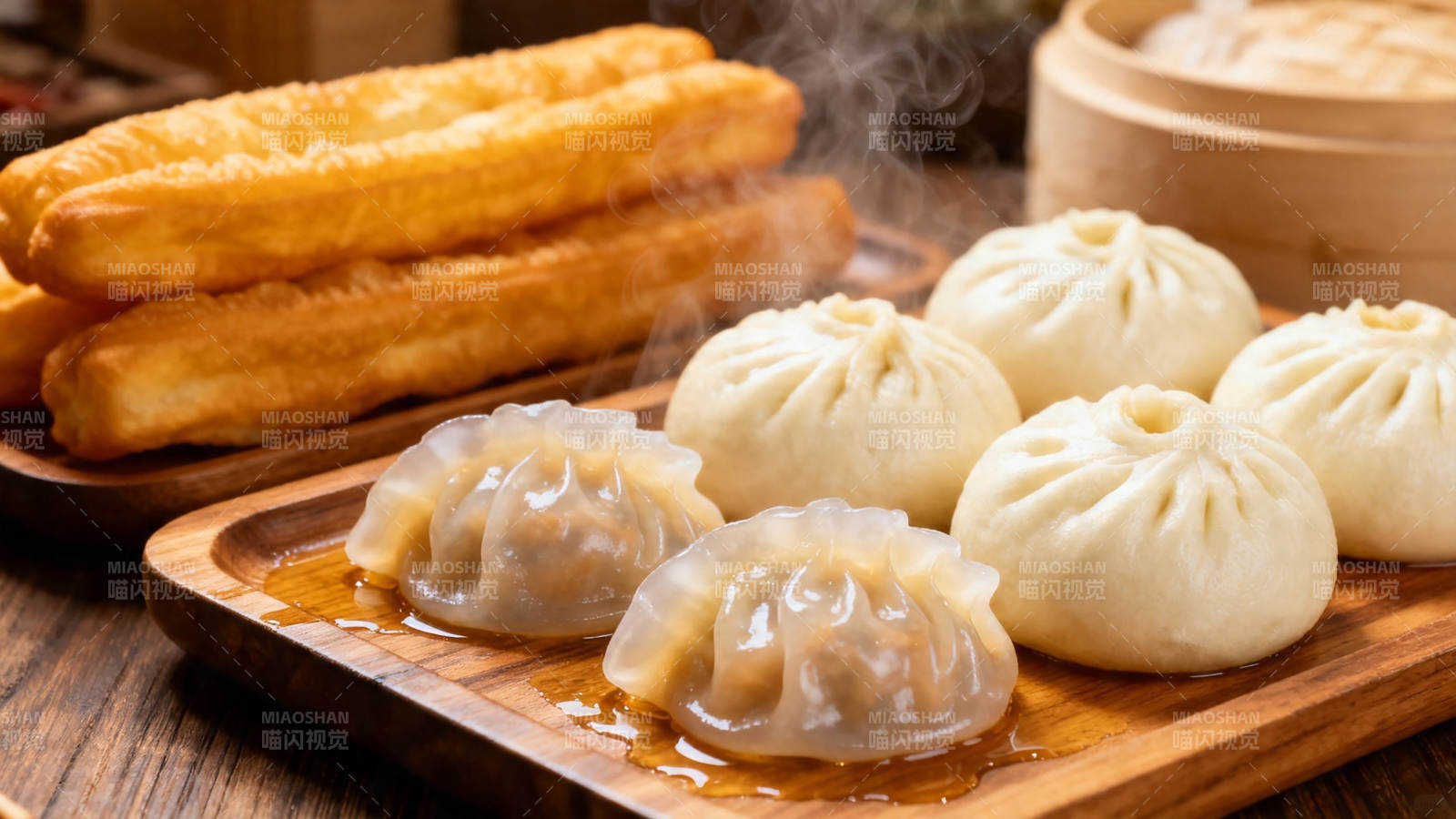 中式早餐 油条包子蒸饺图片