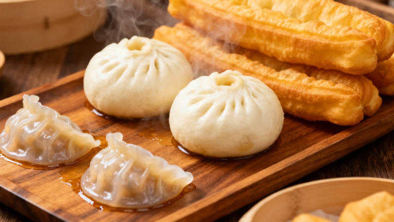 中式早餐 包子油条蒸饺图片