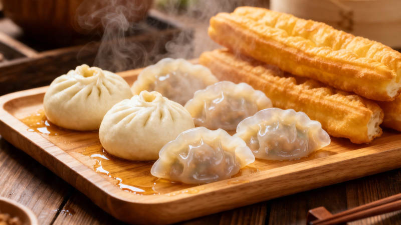 中式早餐 包子油条蒸饺图片