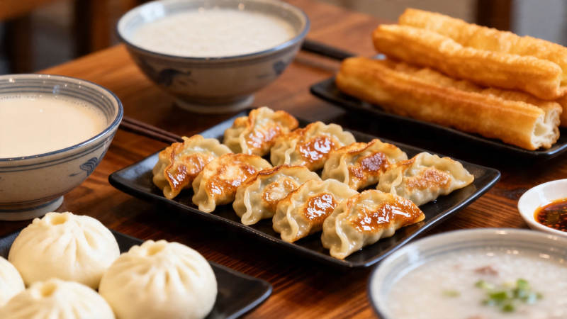 中式早餐 煎饺油条豆浆包子图片