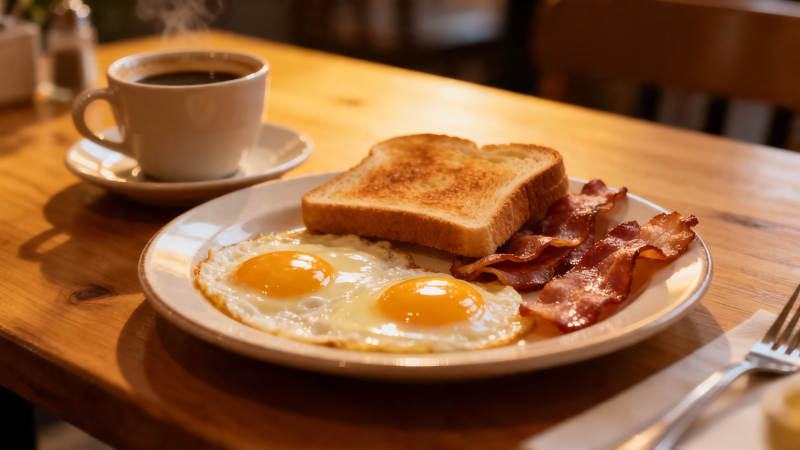 经典美式早餐 煎蛋培根吐司图片