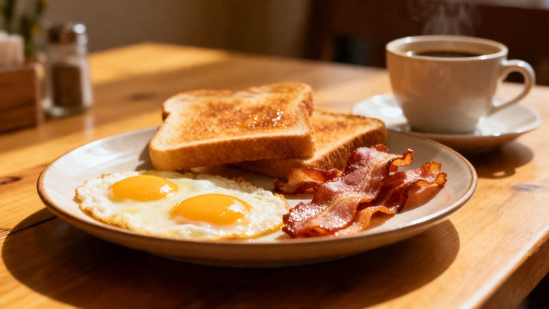 经典美式早餐 煎蛋培根吐司图片