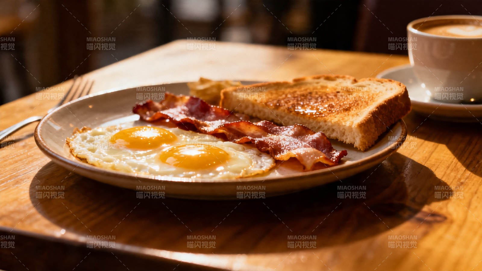 培根煎蛋吐司早餐图片
