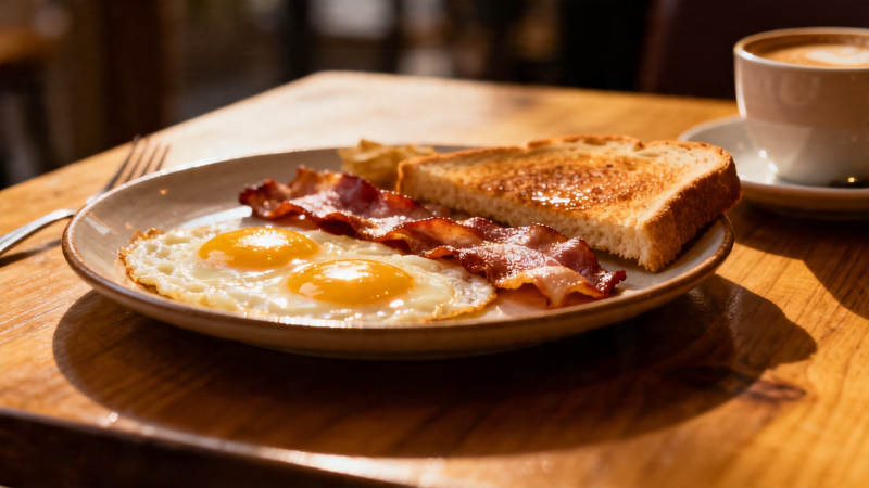 培根煎蛋吐司早餐图片