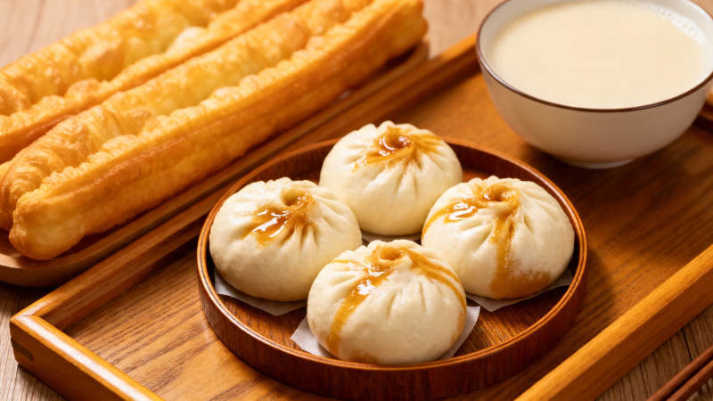 豆浆油条配小笼包图片