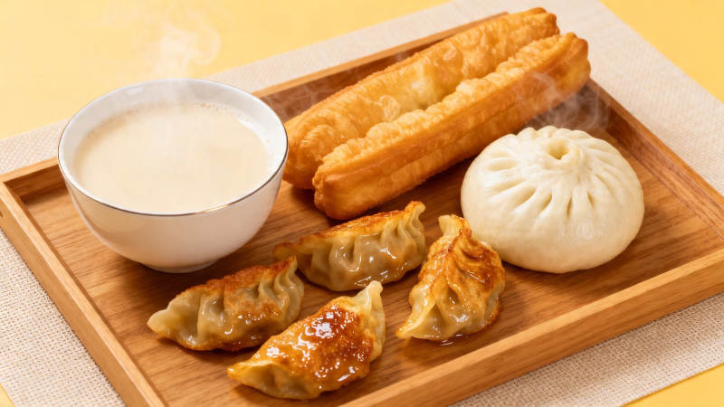 豆浆油条包子煎饺早餐图片