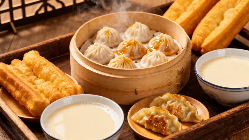 中式早餐 小笼包油条豆浆图片