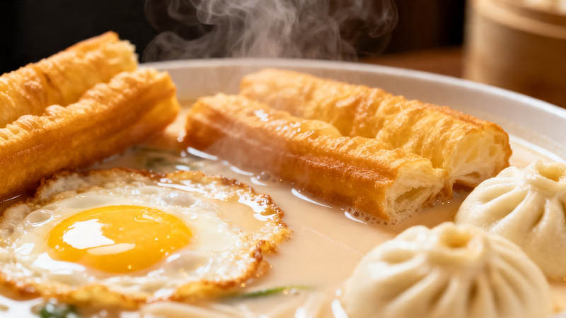 豆浆油条配煎蛋小笼包图片